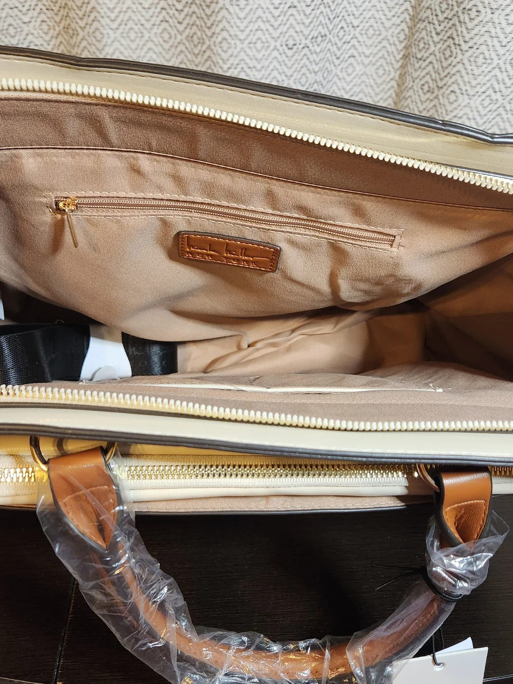 Nicole Miller New York Cream and Tan Satchel